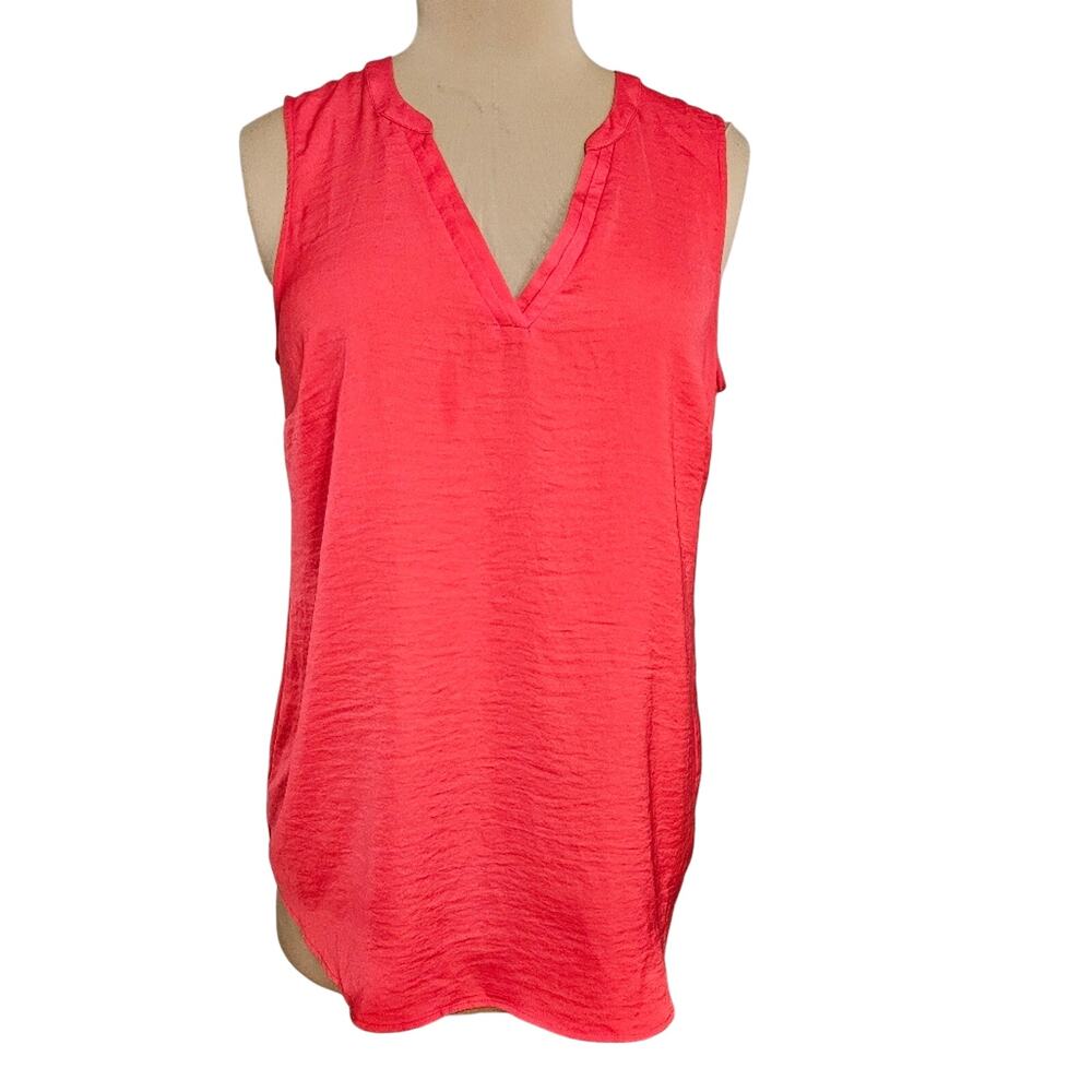 Cabi Coral Blouse Womens Medium Y Neck Lightweight Orange Career Sleeveless